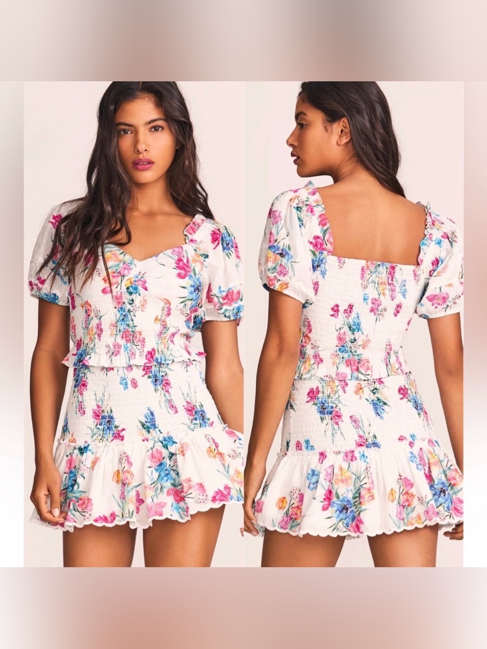 🆕 Love Shack Fancy “Jarrah” Smocked Floral Cotton Mini Dress - L